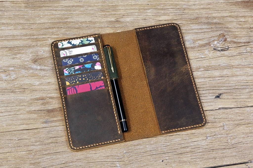 Personalized leather checkbook covers with pen holder