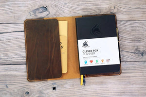 Clever Fox Planner leather cover portfolio , Personalized distressed leather cover case for A5 size Clever Fox Planner Notebook