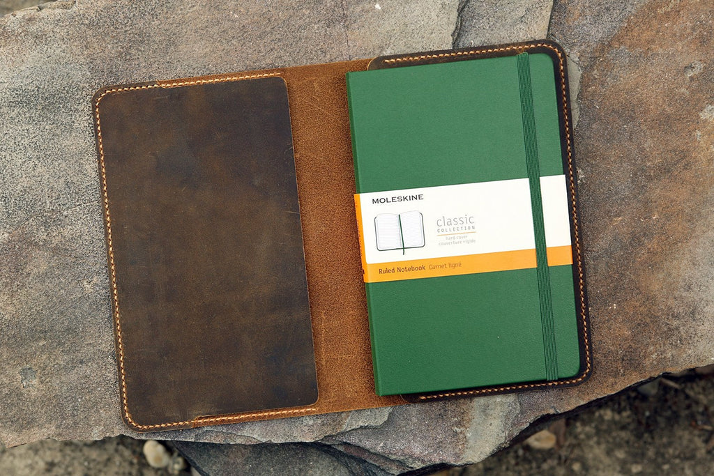 Personalized leather cover for large moleskine notebook