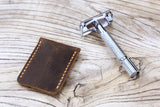 Personalized leather double edge razor travel case