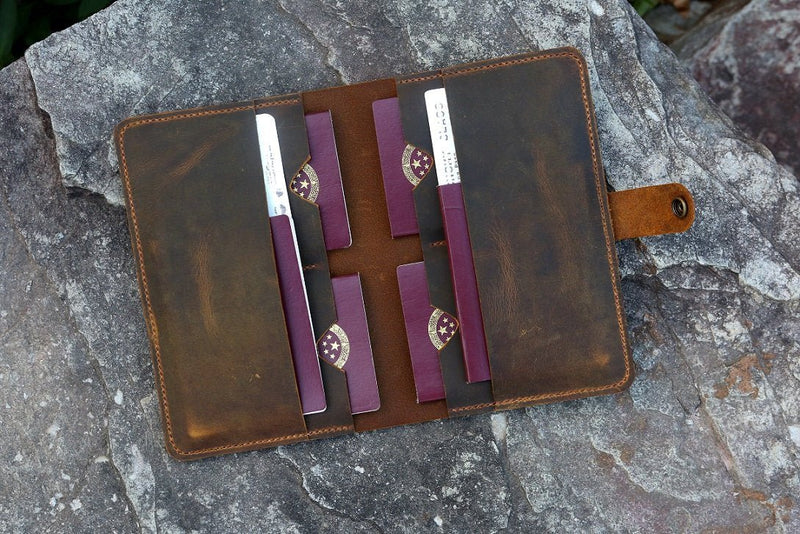 Personalized leather family 6 passport travel wallet cover case organizer