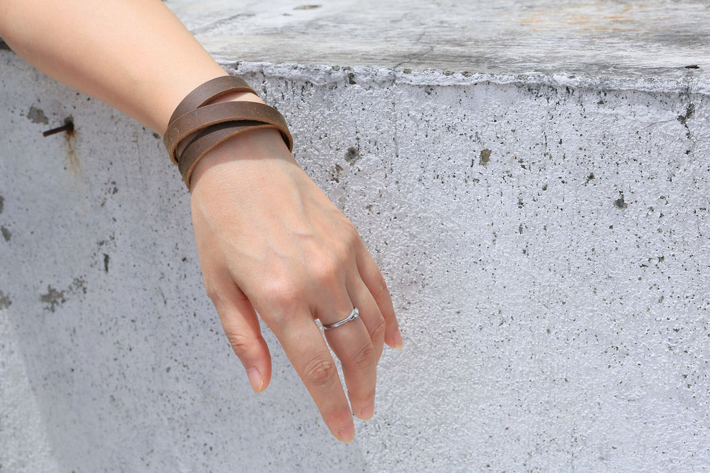 Wrap-around Brown Leather Adjustable Bracelet, In stock!