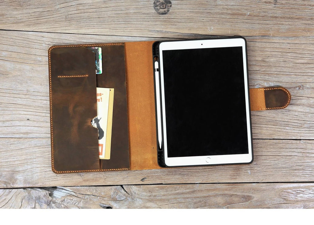 Personalized leather magnetic ipad 12.9 case , brown leather ipad air 4th generation case covers