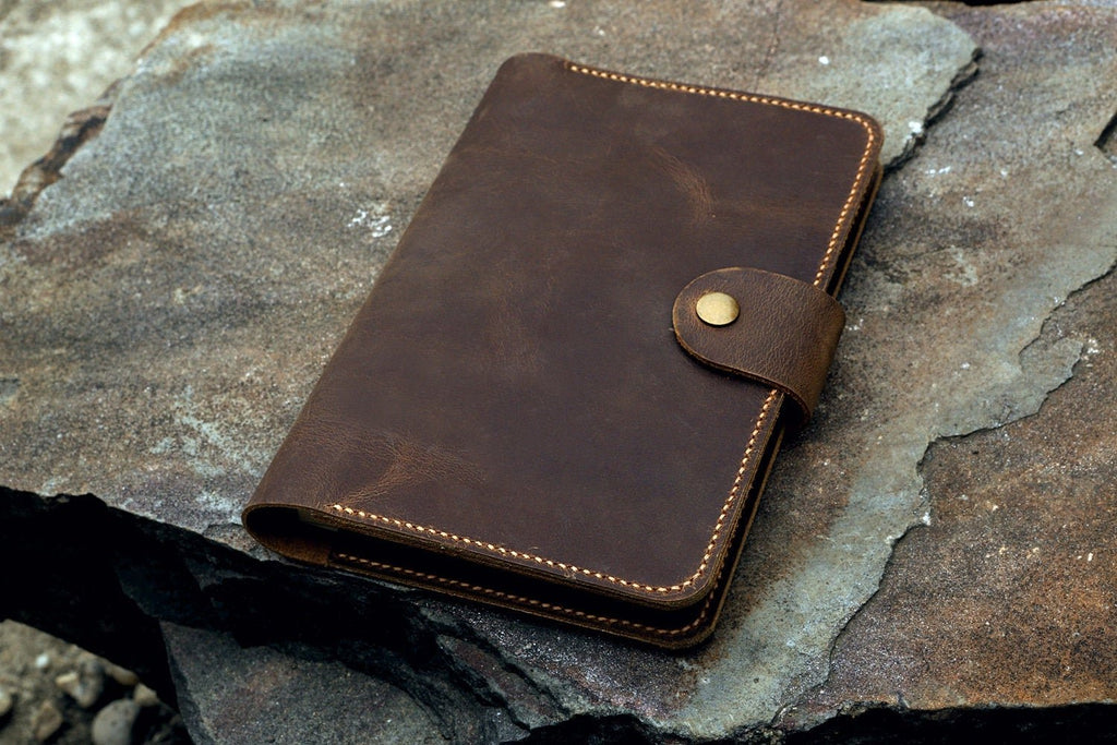 Handmade Personalized Leather Journal Cover with Elastic Pencil Holder