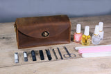 nail polish carrying case full grain leather bag organiser for manicure set tools
