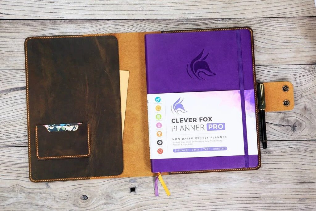 Personalized leather portfolio cover for Clever Fox Planner Letter siz –  DMleather