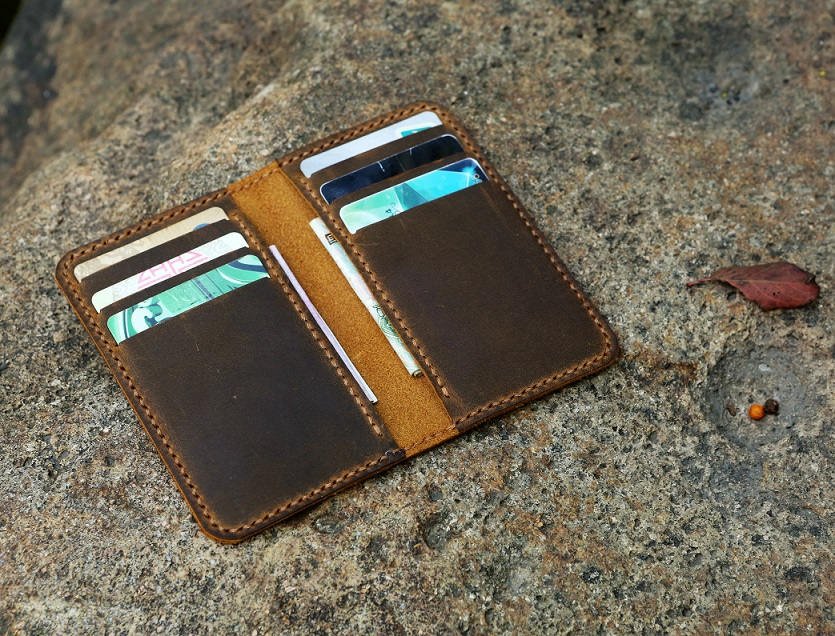 leather men slim thin bifold leather wallet
