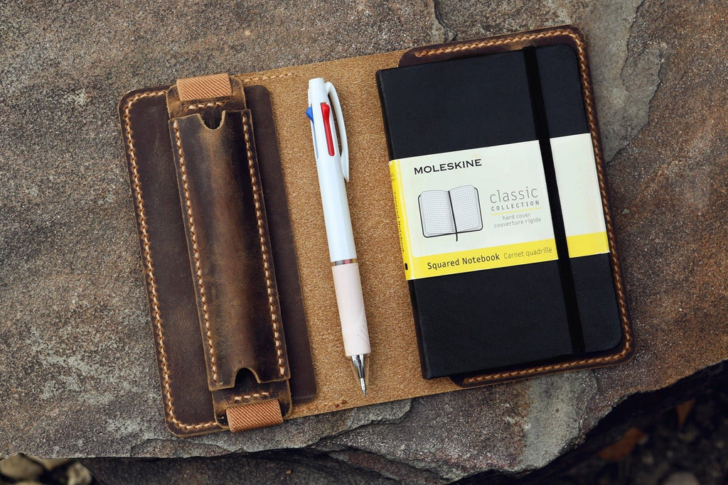 Personalized moleskine pocket notebook leather cover case – DMleather