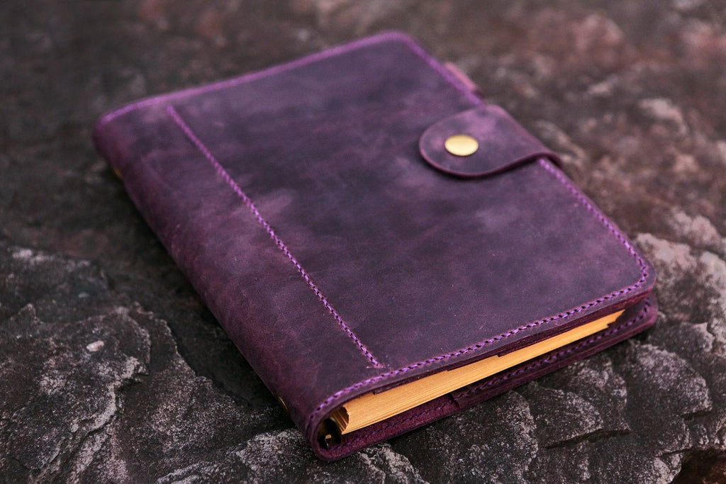 Personalized vintage purple leather notebook cover