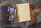 Refillable journal travel notebook / Leather ring binder portfolio cover