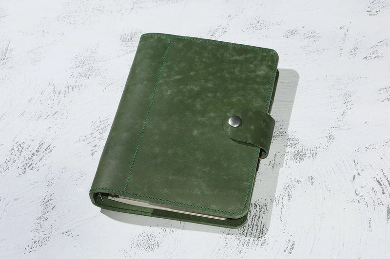 Retro Green leather notebook, refillable leather binder journal