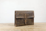 Rustic distressed brown leather shoulder messenger bag