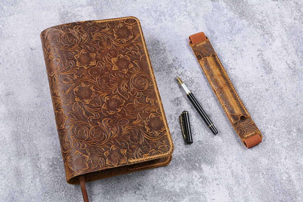 Tooled leather cover case for holy bible KJV