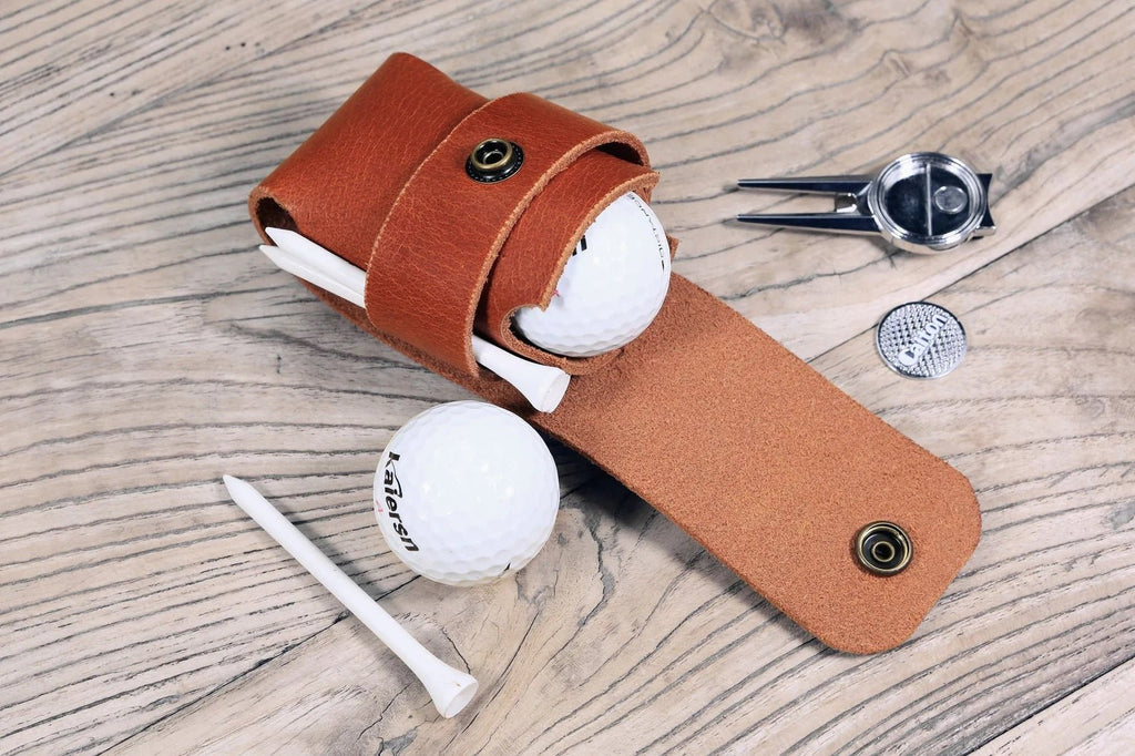 Veg tan leather Golf Ball tee pouch holder bag, golf gifts for men –  DMleather
