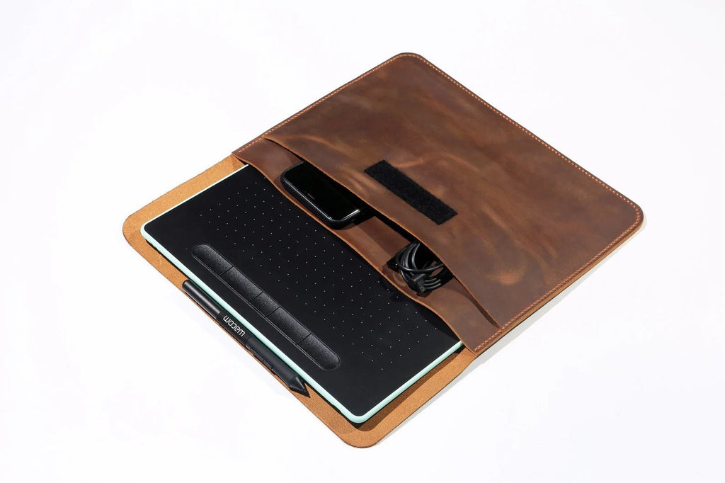 Veg tan leather Wacom tablet case sleeve