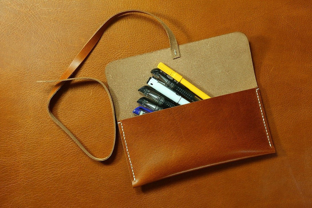 Vegetable tanned leather pencil pouch case