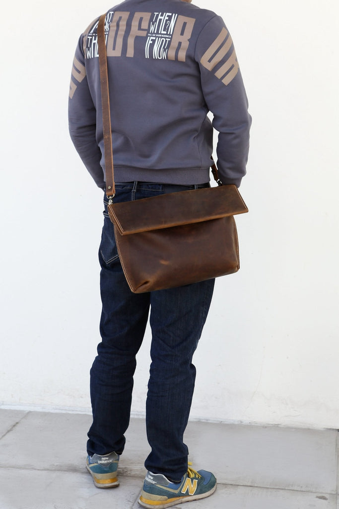 Vintage brown leather bag for men