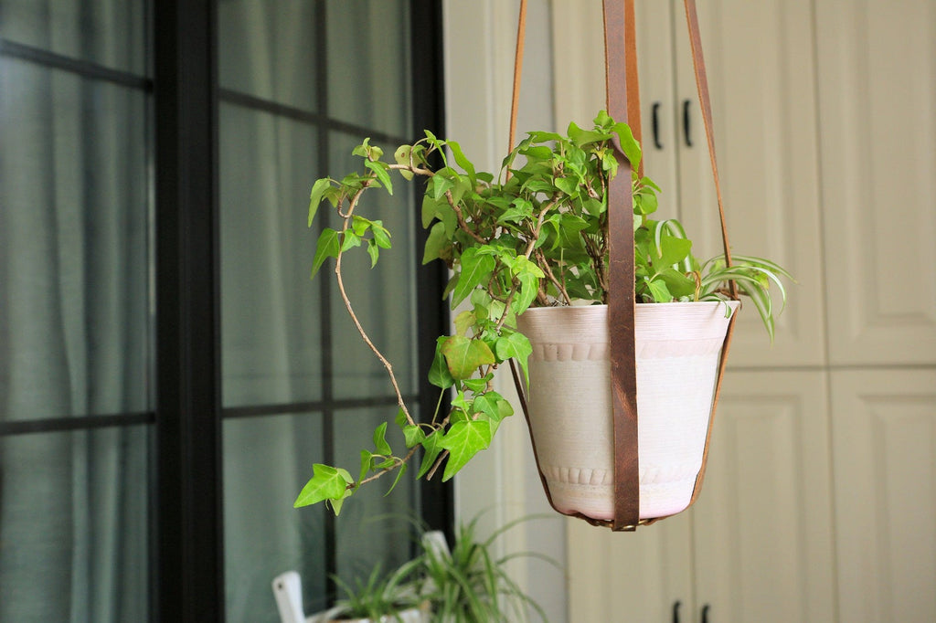 minimalist plant hanger Vintage Brown Leather Plant Hanger holder – DMleather