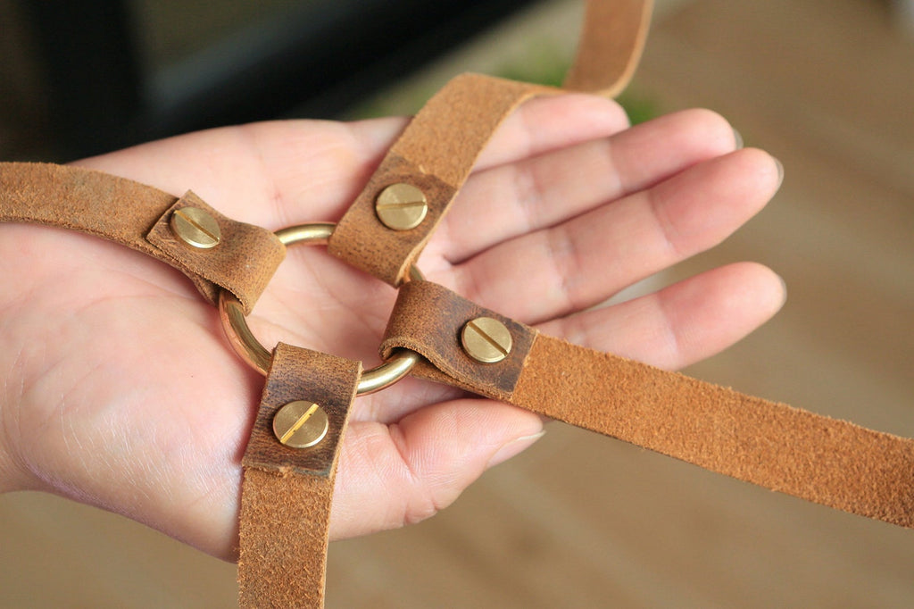 leather strap plant hanger Vintage Brown Leather Plant Hanger holder – DMleather