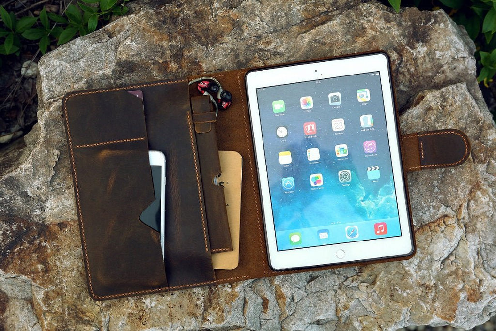distressed leather iPad organizer iPad stand cover case for New