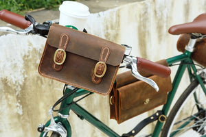 Vintage leather bicycle bike handlebar bag , bags for bike handlebars , gifts for cyclists