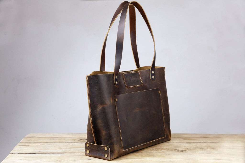 brown genuine leather tote bags for work