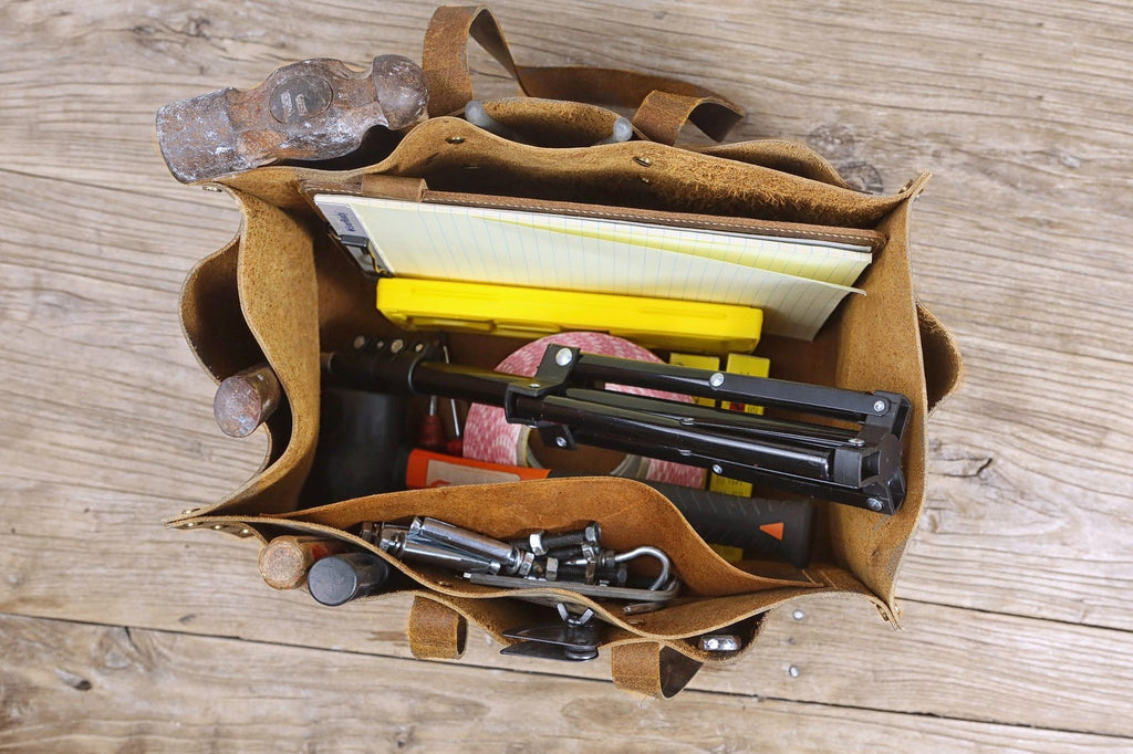 vintage leather tool tote bag for men
