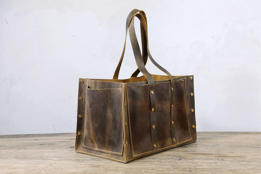 vintage leather tool tote bag for men