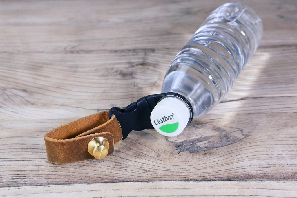 Vintage leather water bottle holder belt carrier for walking