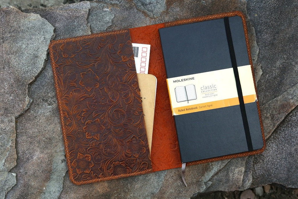 Women embossing Leather notebook cover for moleskine classic notebook large / pocket size