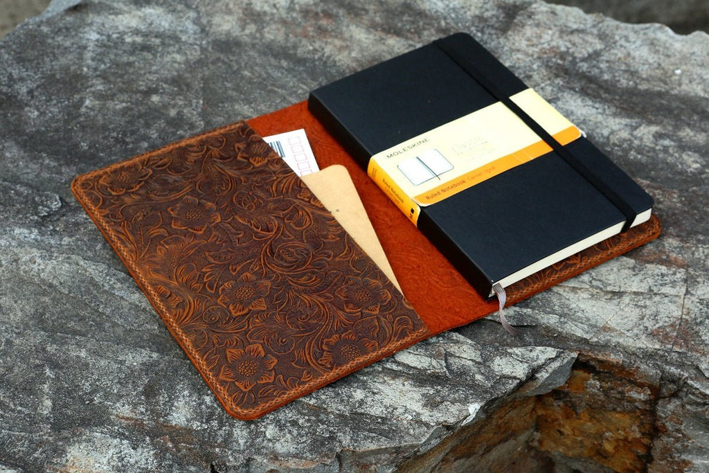Women embossing Leather notebook cover for moleskine classic notebook large  / pocket size