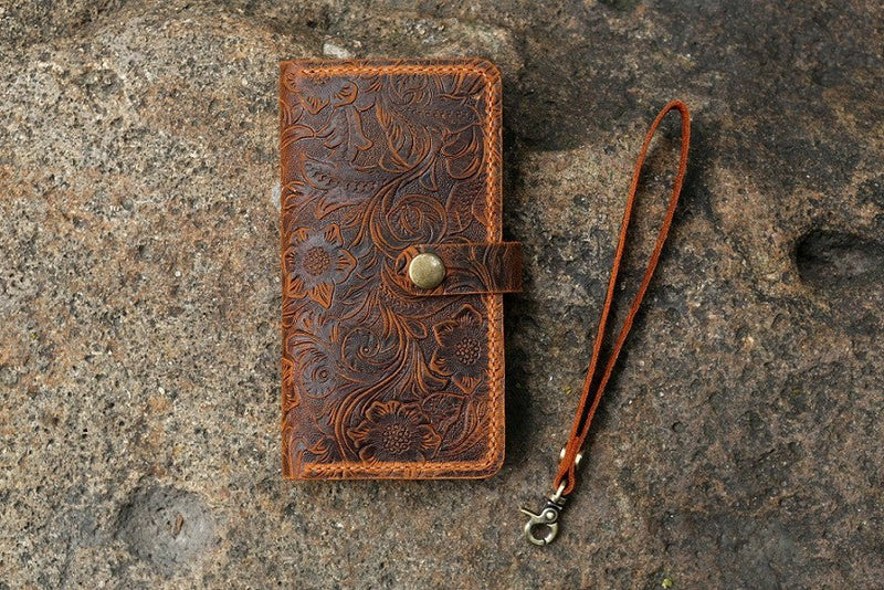 Women Vintage embossing leather Wristlet Galaxy S8 S8+ plus wallet case cover